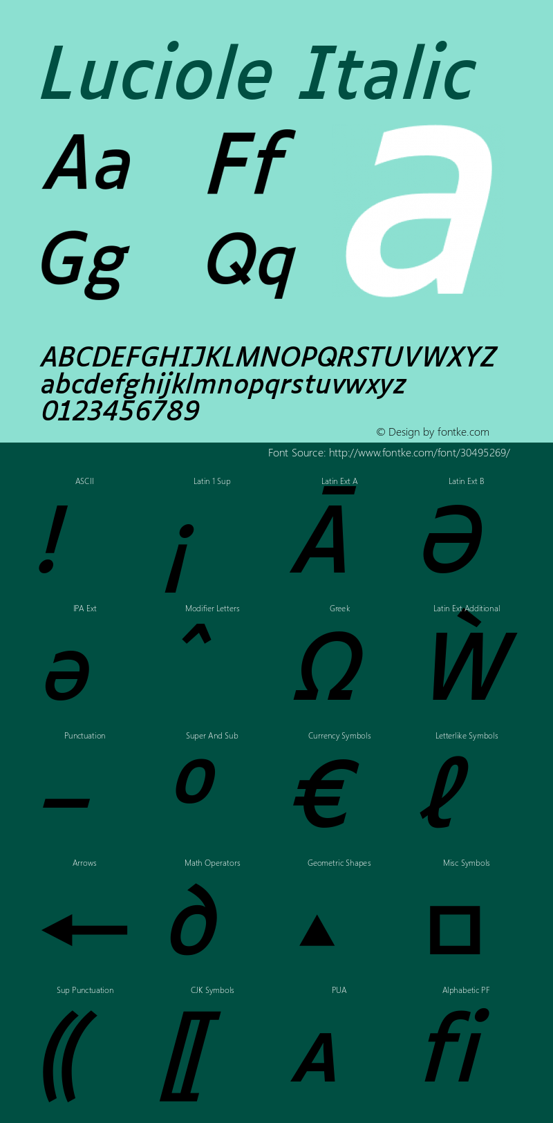 Luciole Italic Version 1.001;PS 1.1;hotconv 1.0.88;makeotf.lib2.5.647800图片样张