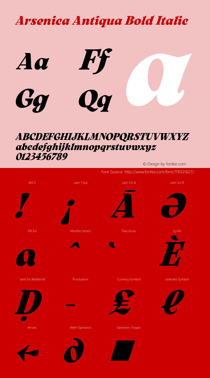 Arsenica Antiqua Bold Italic Version 0.003图片样张