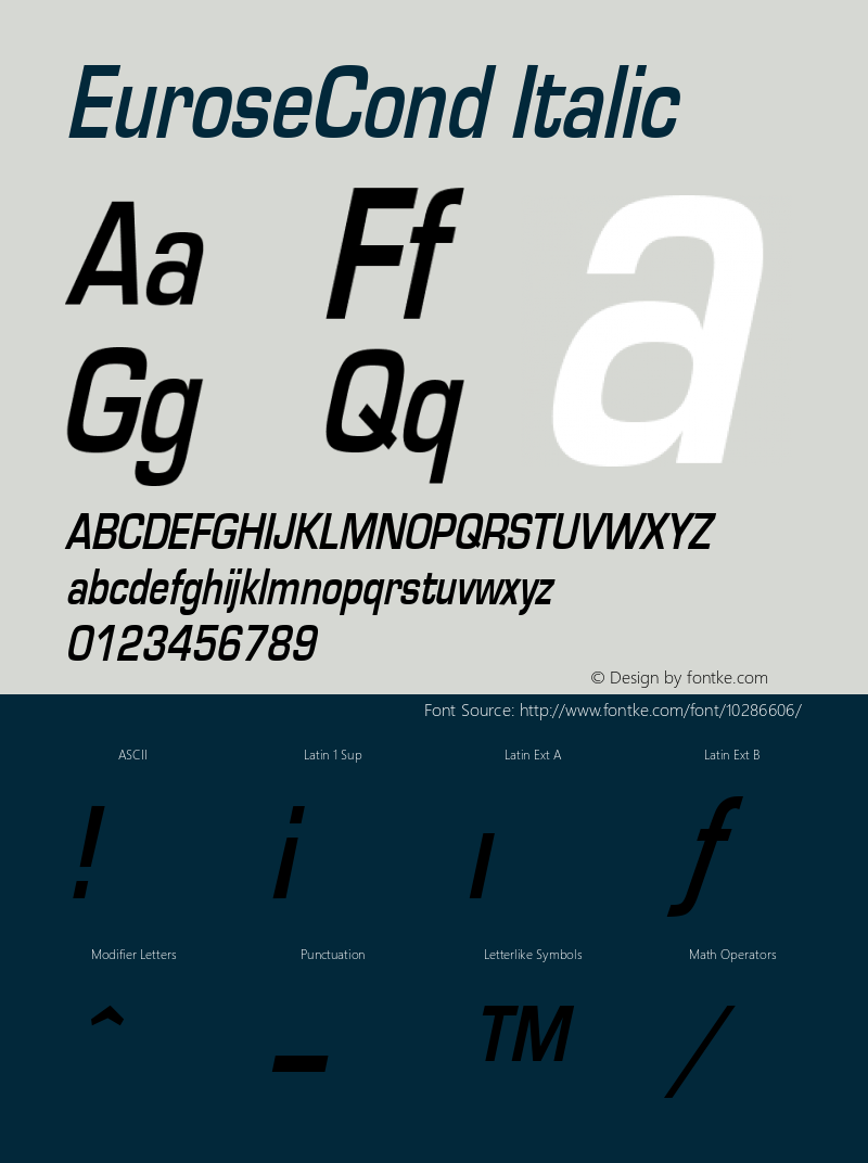 EuroseCond Italic Accurate Research Professional Fonts, Copyright (c)1995图片样张