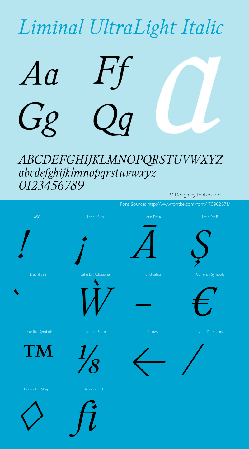 Liminal UltraLight Italic Version 1.001;PS 001.001;hotconv 1.0.70;makeotf.lib2.5.58329图片样张