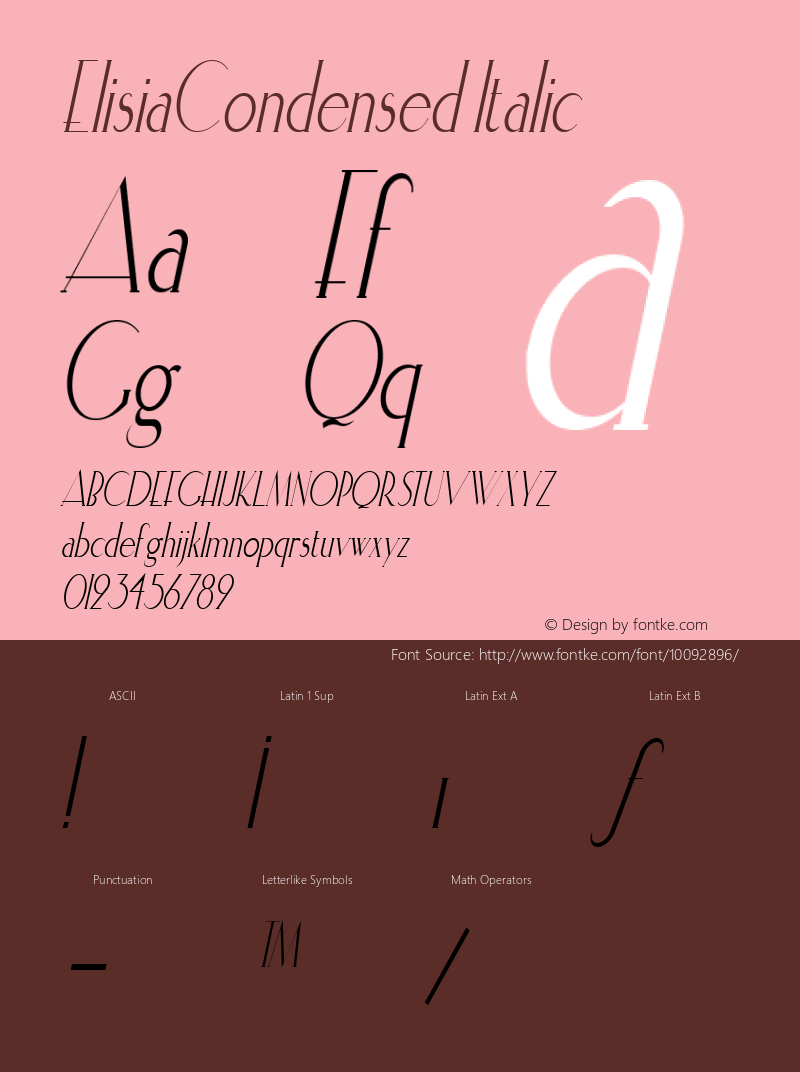 ElisiaCondensed Italic The IMSI MasterFonts Collection, tm 1995, 1996 IMSI (International Microcomputer Software Inc.)图片样张