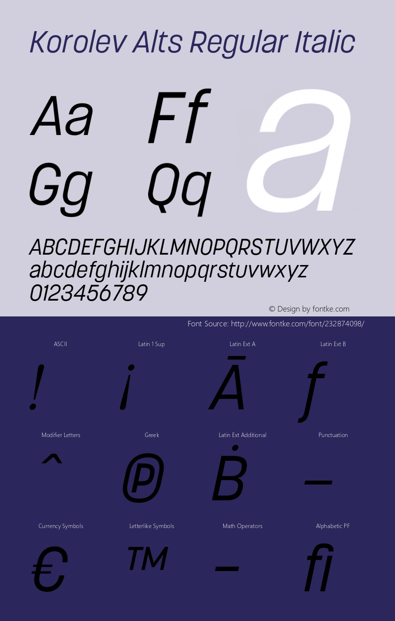 Korolev Alternates Regular Italic Version 8.000;FEAKit 1.0图片样张