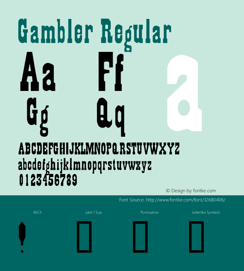 Gambler Regular Altsys Fontographer 4.0.4 11/25/94图片样张