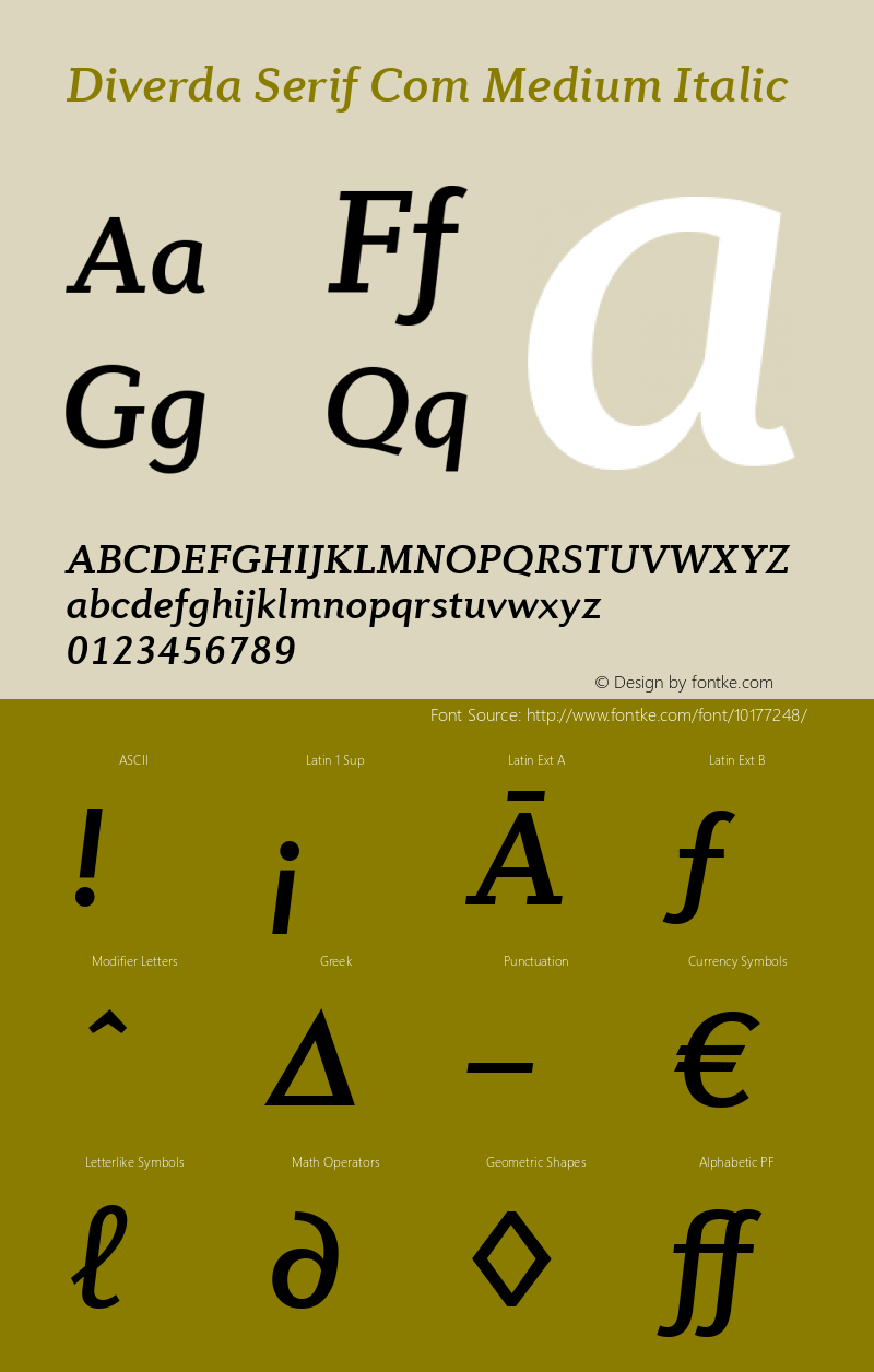 Diverda Serif Com Medium Italic Version 1.10; 2006图片样张