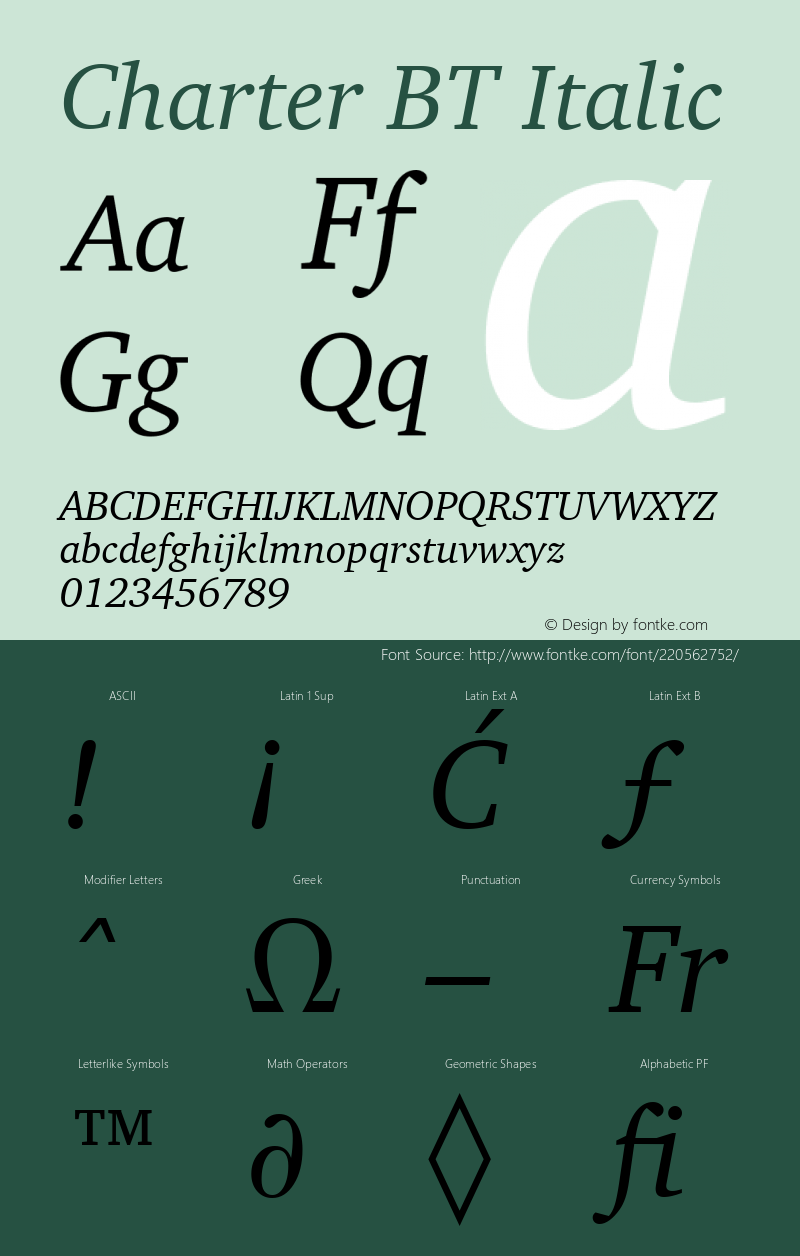 Charter BT Italic Version 1.01 emb4-OT图片样张