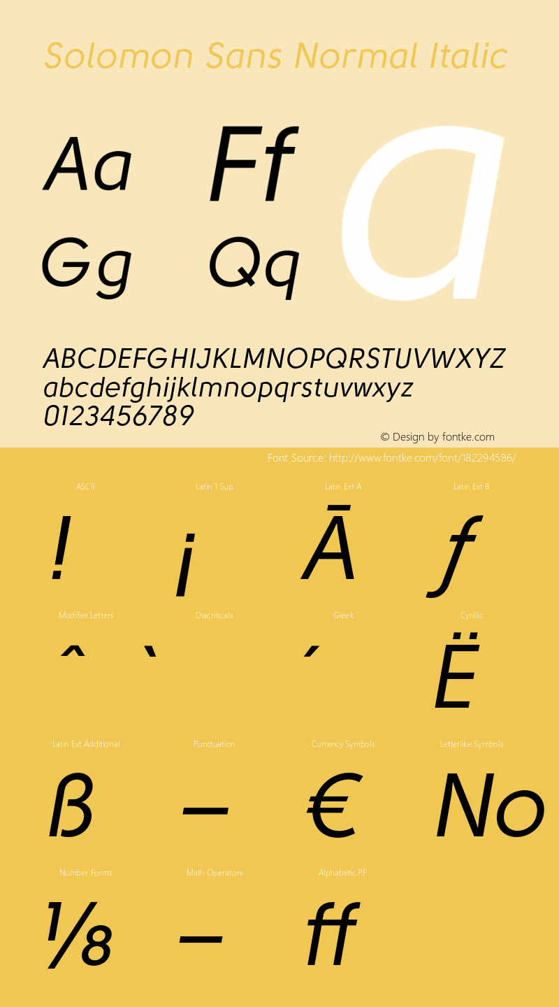 Solomon Sans Normal Italic Version 1.000;PS 001.000;hotconv 1.0.88;makeotf.lib2.5.64775图片样张