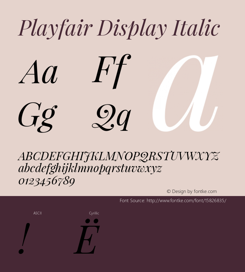 Playfair Display Italic Version 1.004;PS 001.004;hotconv 1.0.70;makeotf.lib2.5.58329; ttfautohint (v1.4.1)图片样张