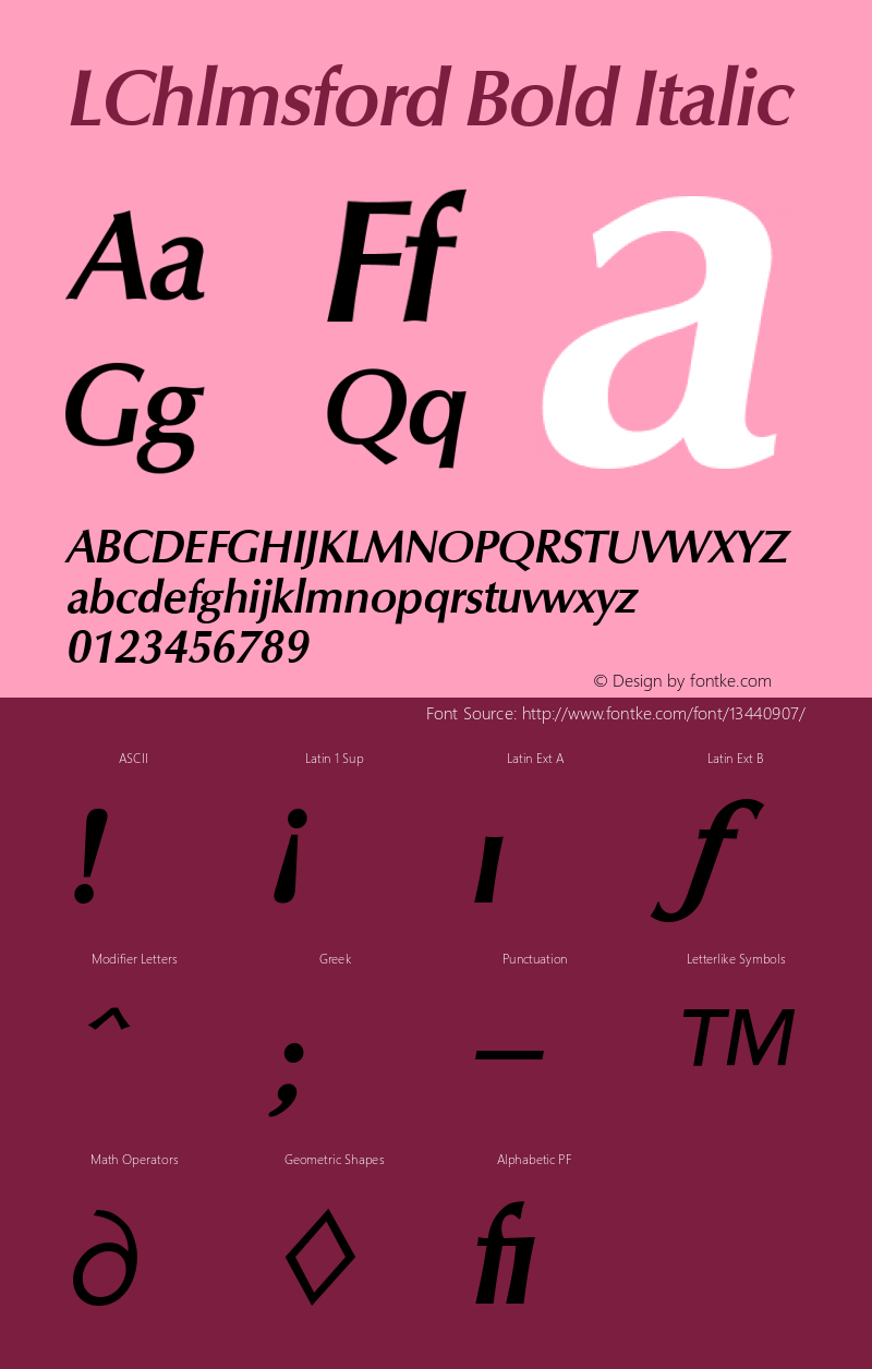 LChlmsford Bold Italic Version 4.00 April 13, 2007图片样张