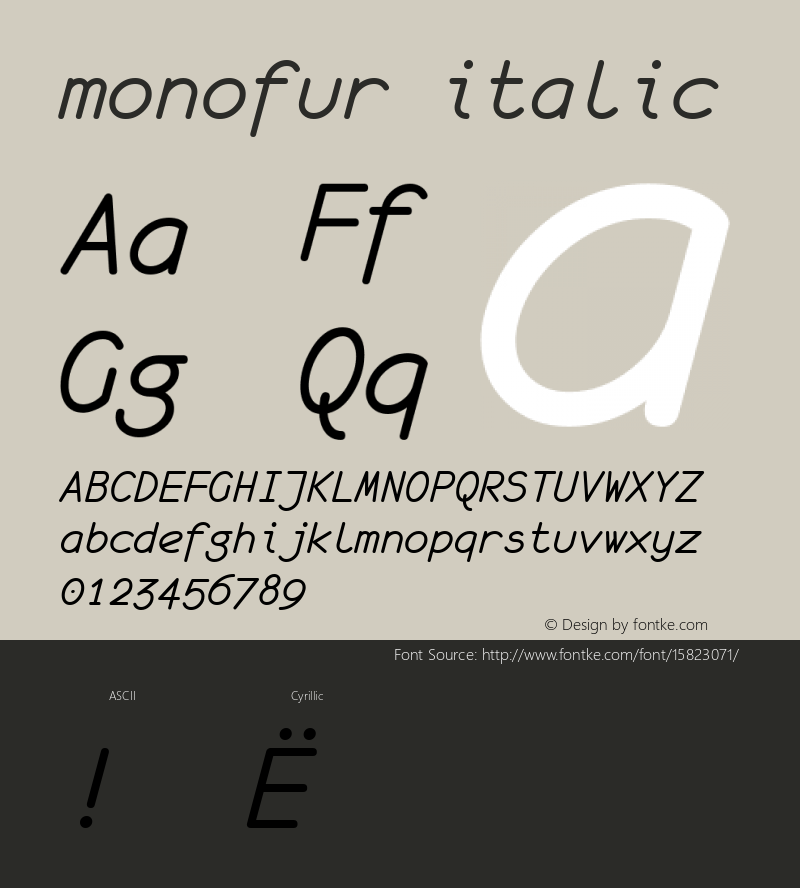 monofur italic unci 1.0 2000-04-14; ttfautohint (v1.4.1)图片样张