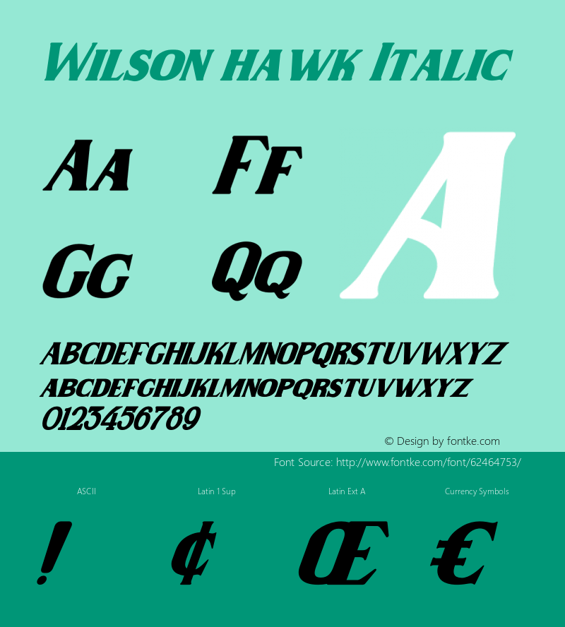 Wilson hawk Italic Version 1.00;April 29, 2020;FontCreator 12.0.0.2563 64-bit图片样张