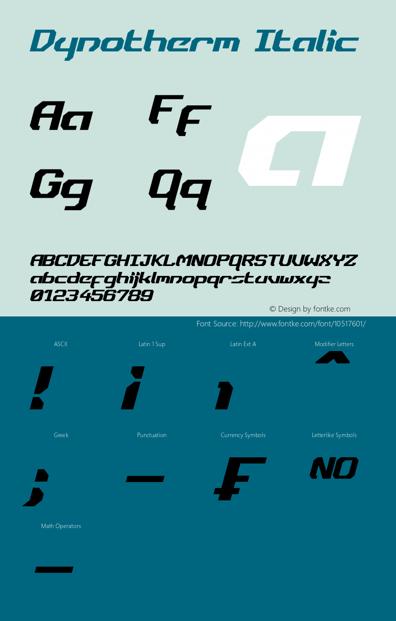 Dynotherm Italic Version 1.00 September 26, 2013, initial release图片样张