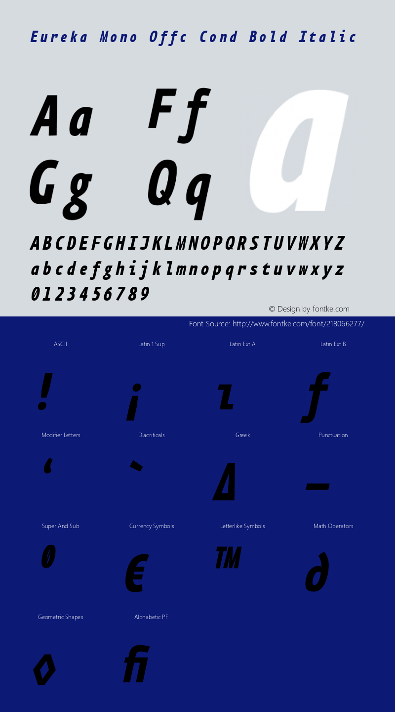 Eureka Mono Offc Cond Bold Italic Version 7.504; 2011; Build 1020图片样张