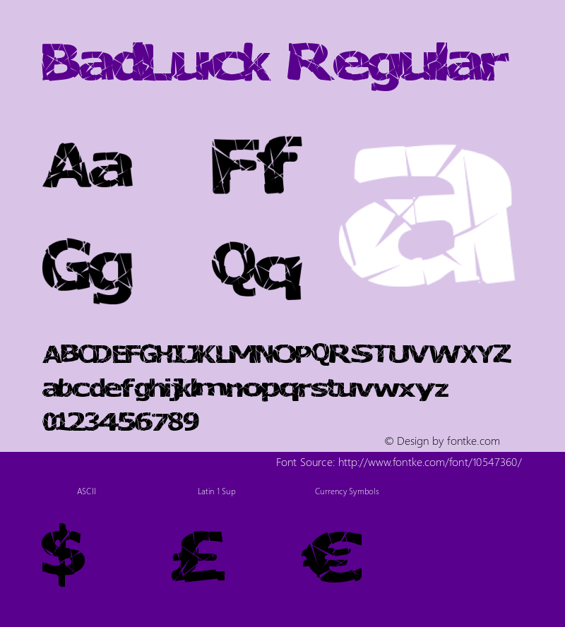BadLuck Regular Version 1.00 March 18, 2014, initial release图片样张