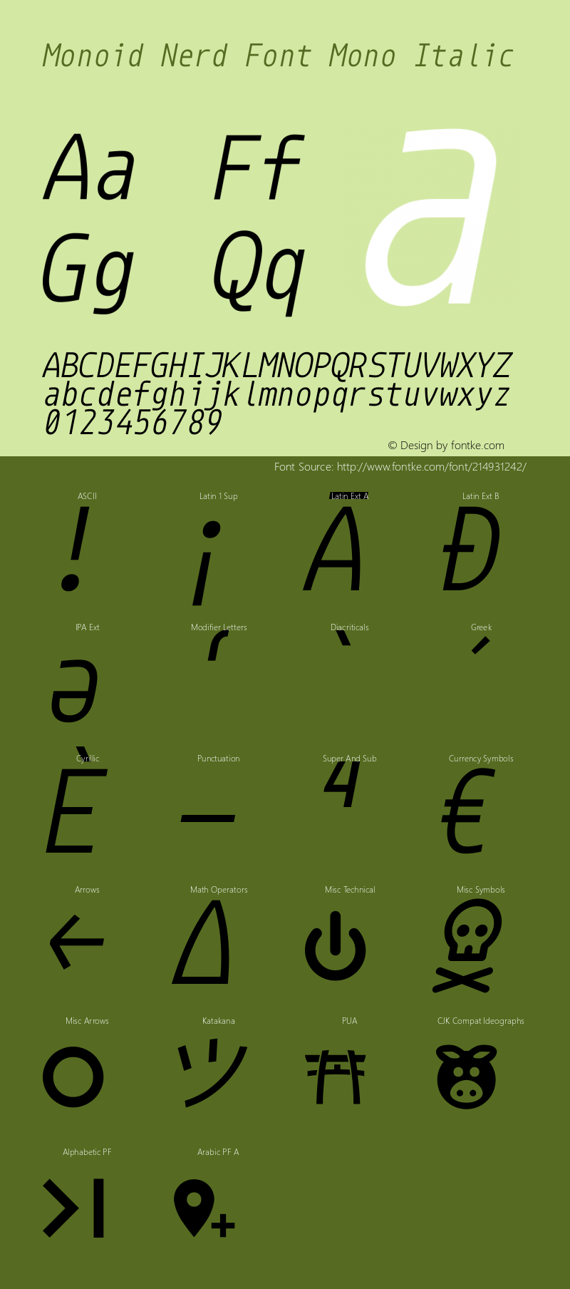 Monoid Italic Nerd Font Complete Mono Version 0.61;Nerd Fonts 2.1.0图片样张