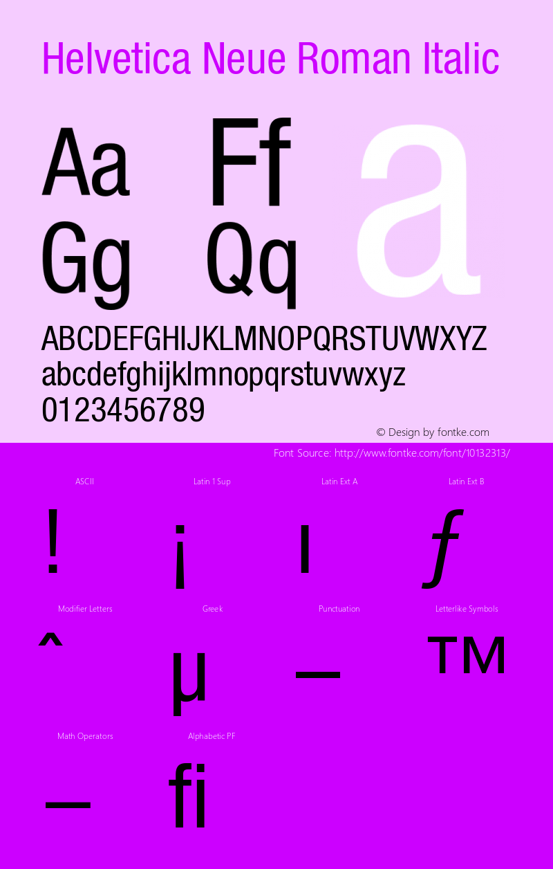 Helvetica Neue Roman Italic 001.000图片样张