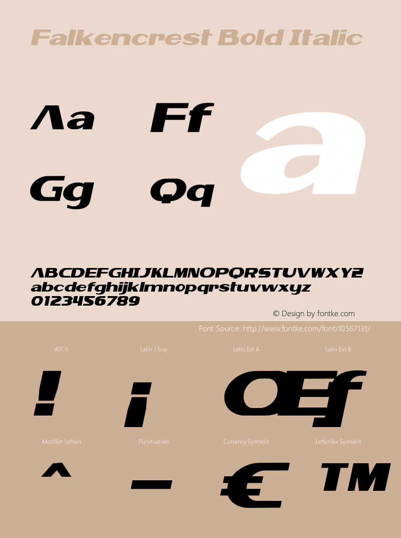 Falkencrest Bold Italic Version 1.000图片样张