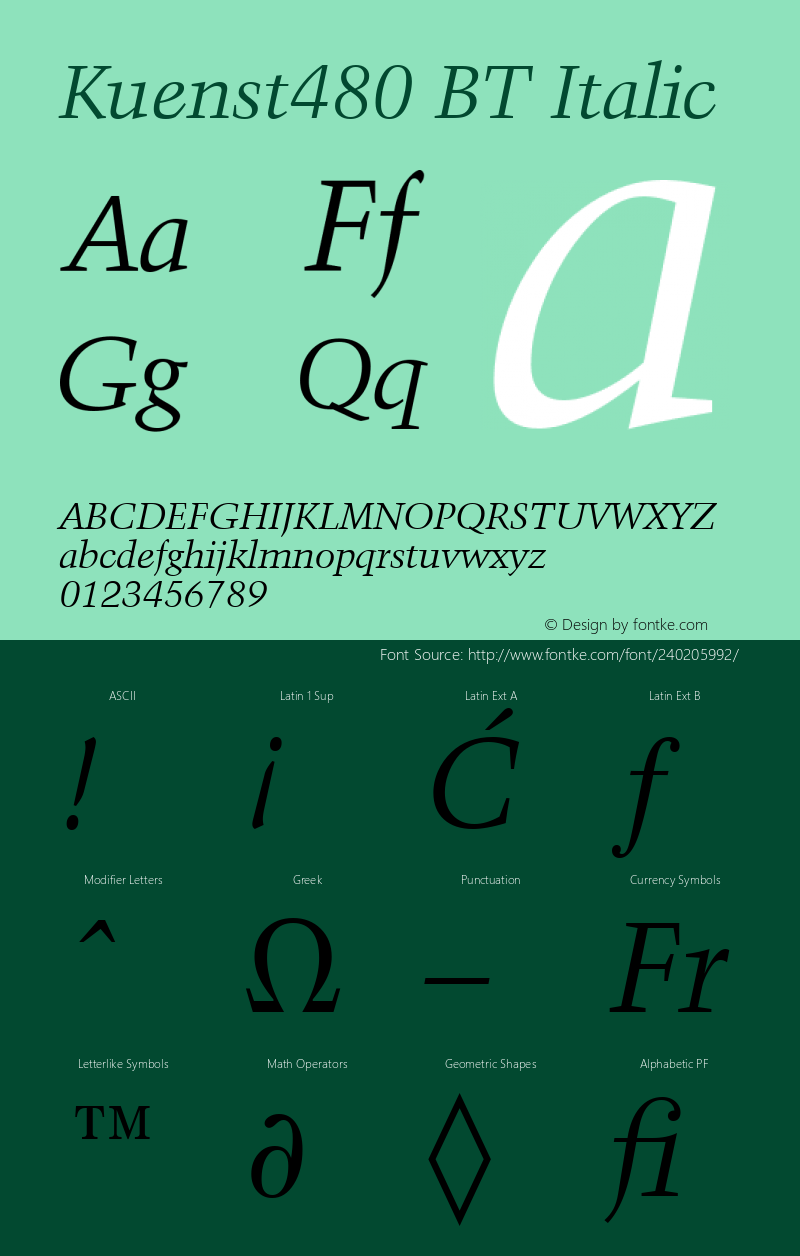 Kuenst480 BT Italic Version 1.01 emb4-OT图片样张