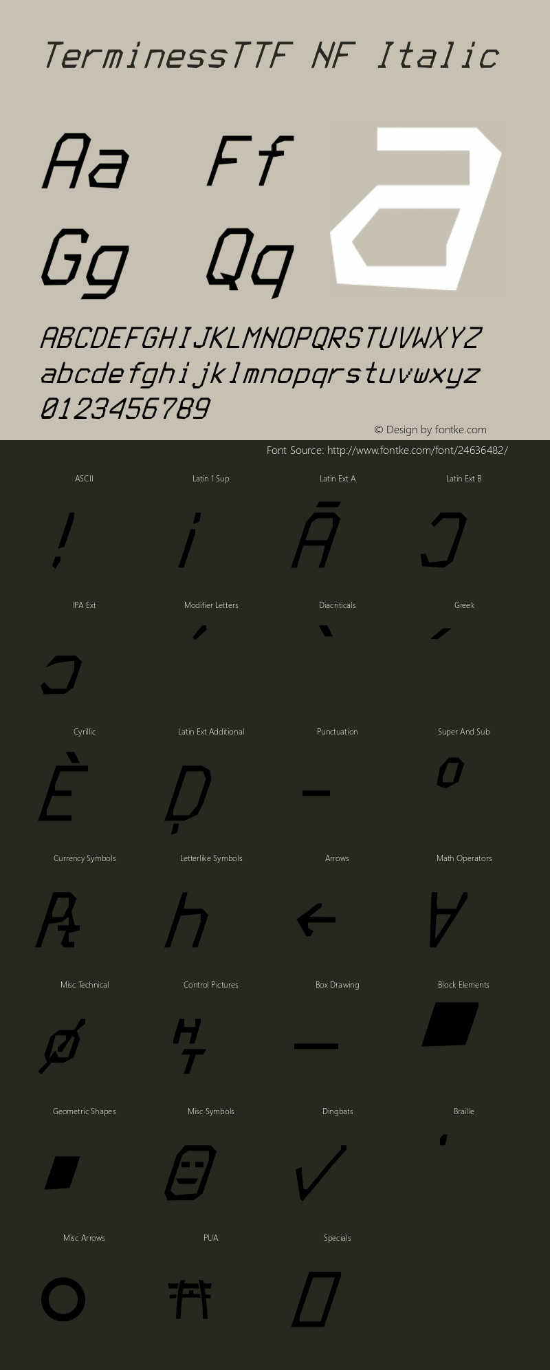 Terminess (TTF) Italic Nerd Font Complete Mono Windows Compatible Version 4.40.1;Nerd Fonts 1.图片样张