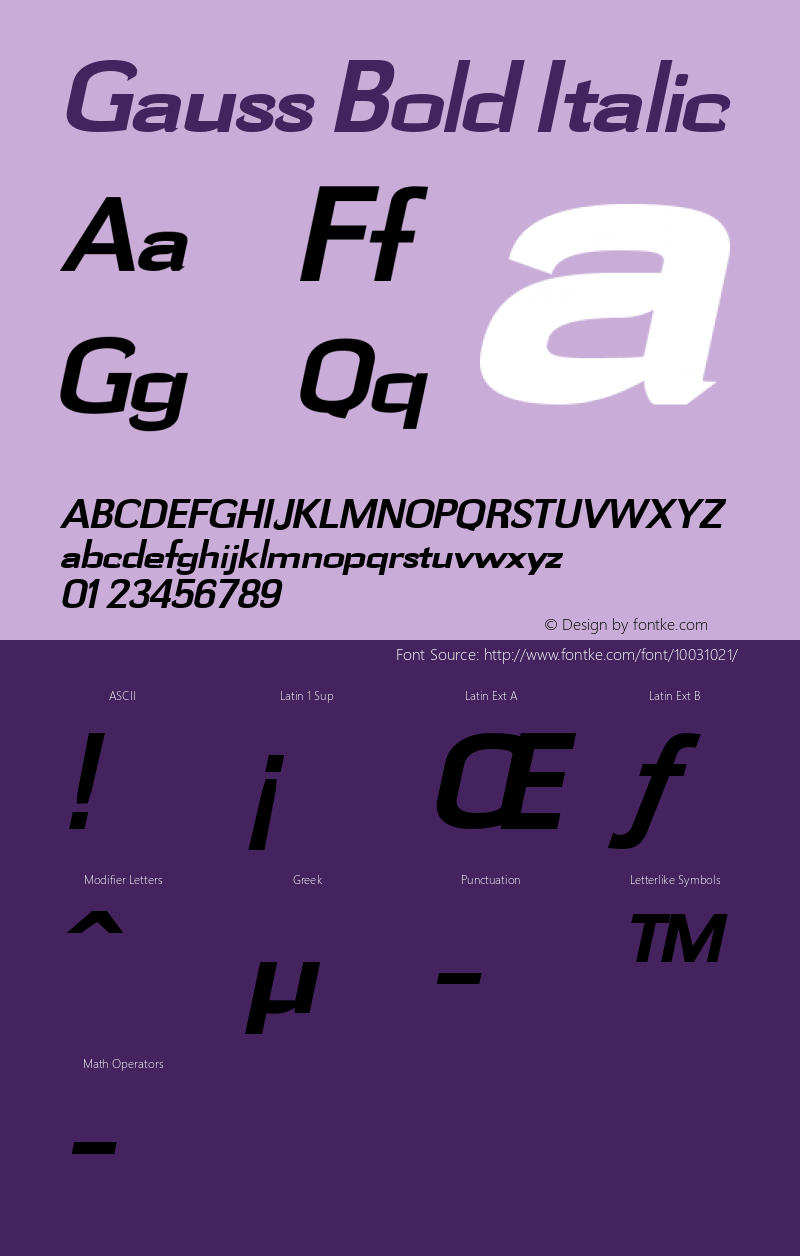 Gauss Bold Italic Macromedia Fontographer 4.1 2/10/97图片样张