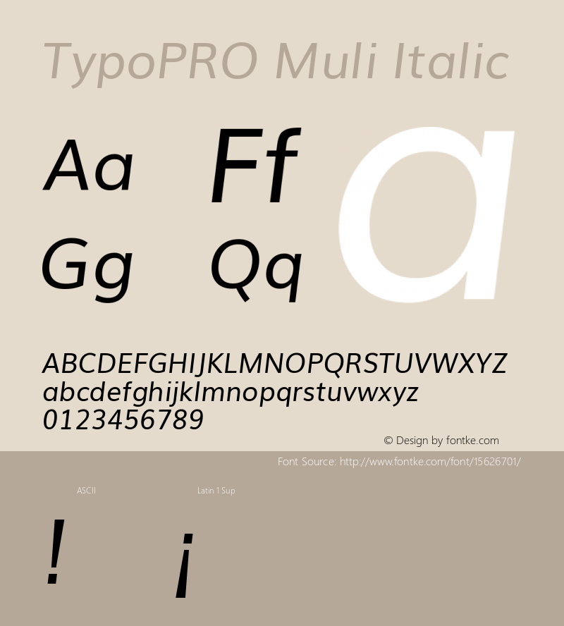 TypoPRO Muli Italic Version 2.0; ttfautohint (v1.00rc1.2-2d82) -l 8 -r 50 -G 200 -x 0 -D latn -f none -w G -W图片样张