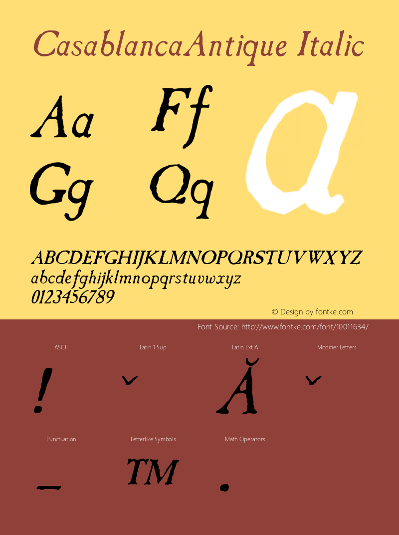 CasablancaAntique Italic 1.0 Tue Nov 17 23:12:58 1992图片样张