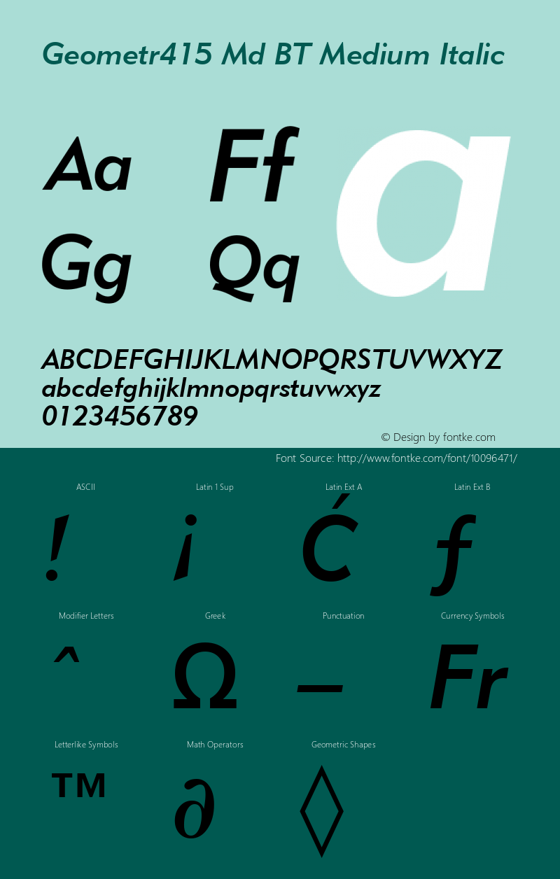 Geometr415 Md BT Medium Italic Version 2.001 mfgpctt 4.4图片样张