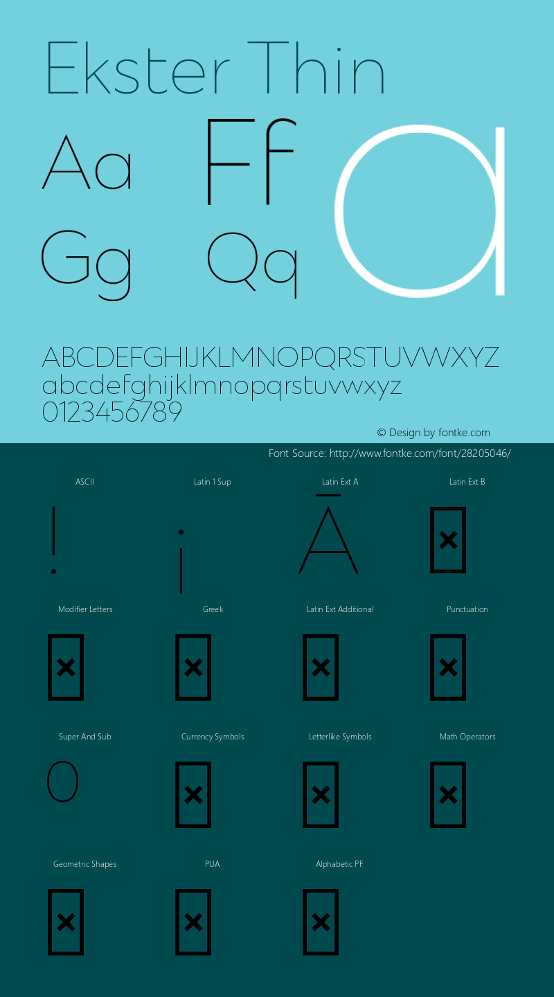 Ekster Thin Version 1.00;August 6, 2018;FontCreator 11.5.0.2427 64-bit图片样张