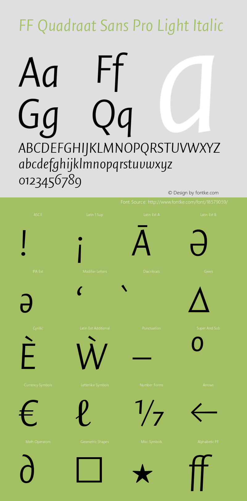 FF Quadraat Sans Pro Light Italic Version 7.504; 2011; Build 1023图片样张