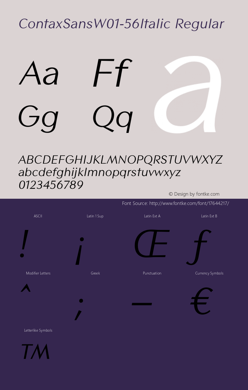 ContaxSansW01-56Italic Regular Version 1.00图片样张