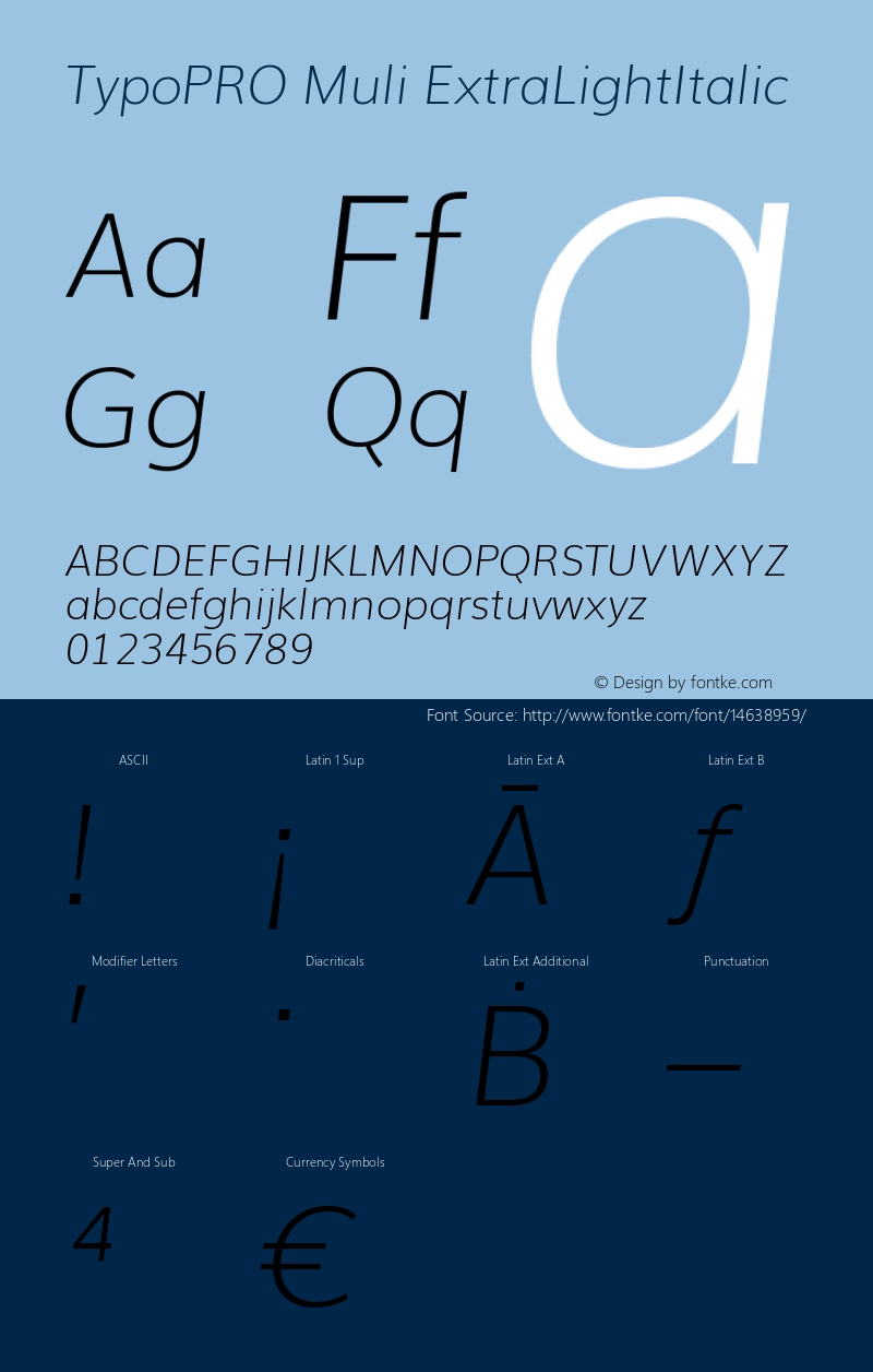 TypoPRO Muli ExtraLightItalic Version 2.0; ttfautohint (v1.00rc1.2-2d82) -l 8 -r 50 -G 200 -x 0 -D latn -f none -w G -W图片样张