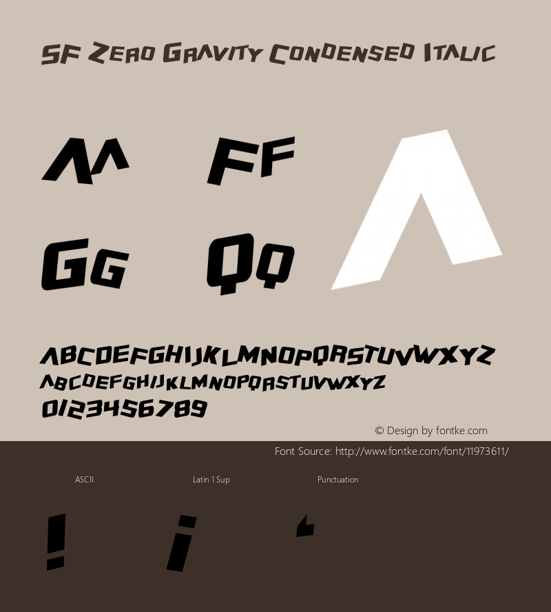 SF Zero Gravity Condensed Italic ver 1.1; 1999. Freeware for non-commercial use.图片样张