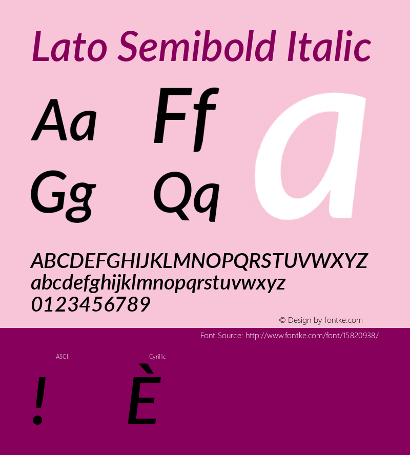Lato Semibold Italic Version 2.010; 2014-09-01; http://www.latofonts.com/; ttfautohint (v1.4.1)图片样张