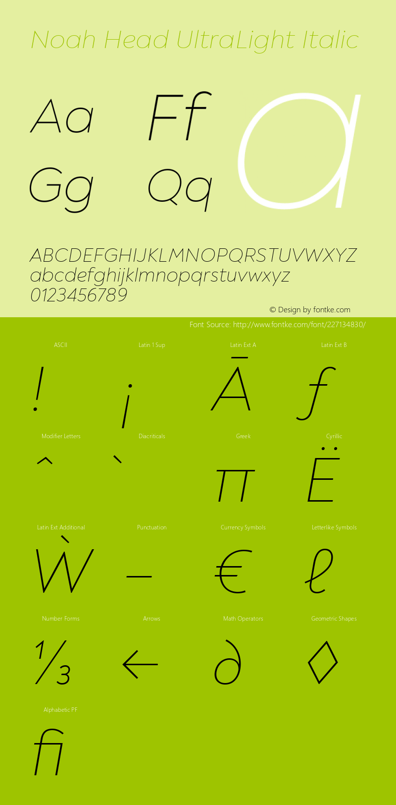 Noah Head UltraLight Italic Version 1.000; ttfautohint (v1.8)图片样张