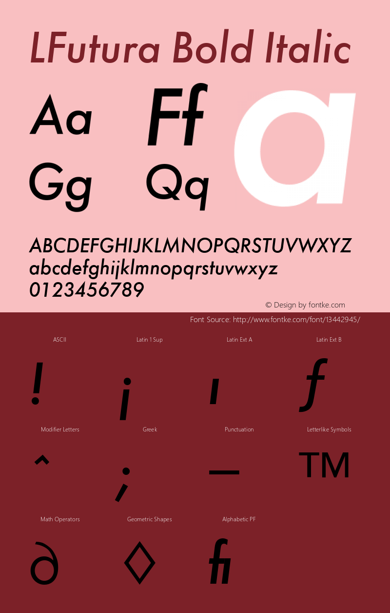 LFutura Bold Italic Version 4.00 April 15, 2007图片样张