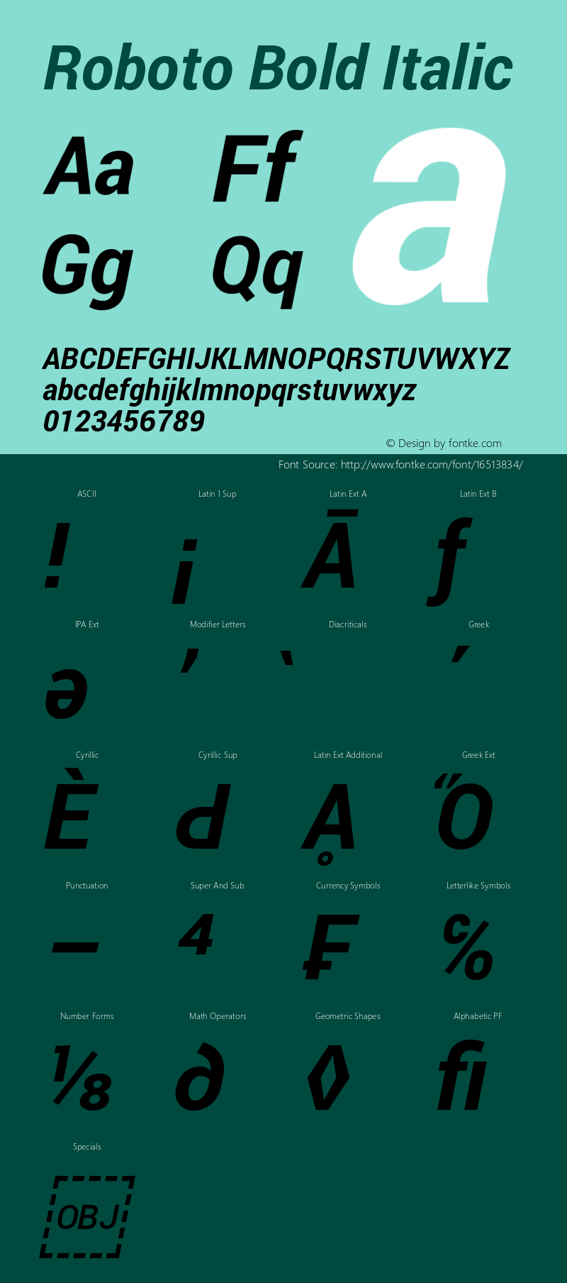 Roboto Bold Italic Version 1.100141; 2013图片样张