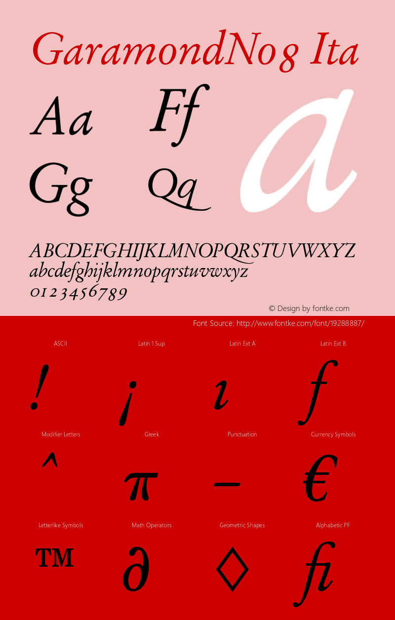 GaramondNo8 Italic Version 1.05a图片样张