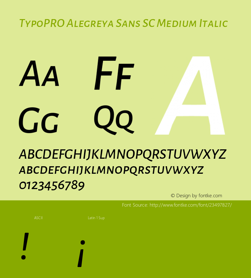 TypoPRO Alegreya Sans SC Medium Italic Version 1.001;PS 001.001;hotconv 1.0.70;makeotf.lib2.5.58329 DEVELOPMENT; ttfautohint (v0.97) -l 8 -r 50 -G 200 -x 17 -f dflt -w G -W图片样张