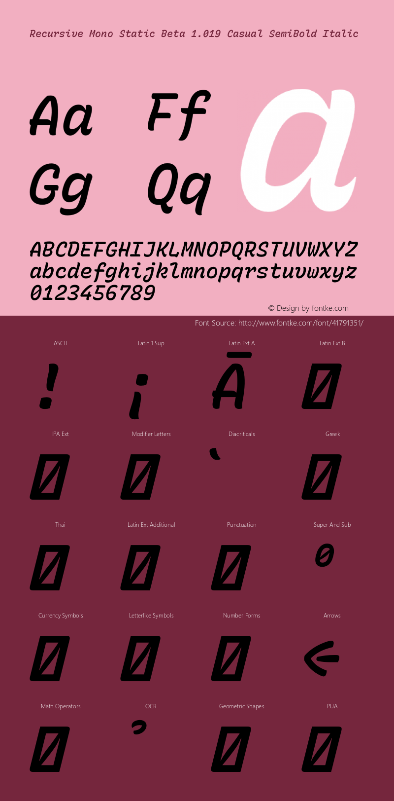 Recursive Mono Static Beta 1.019 Casual SemiBold Italic Version 1.019图片样张