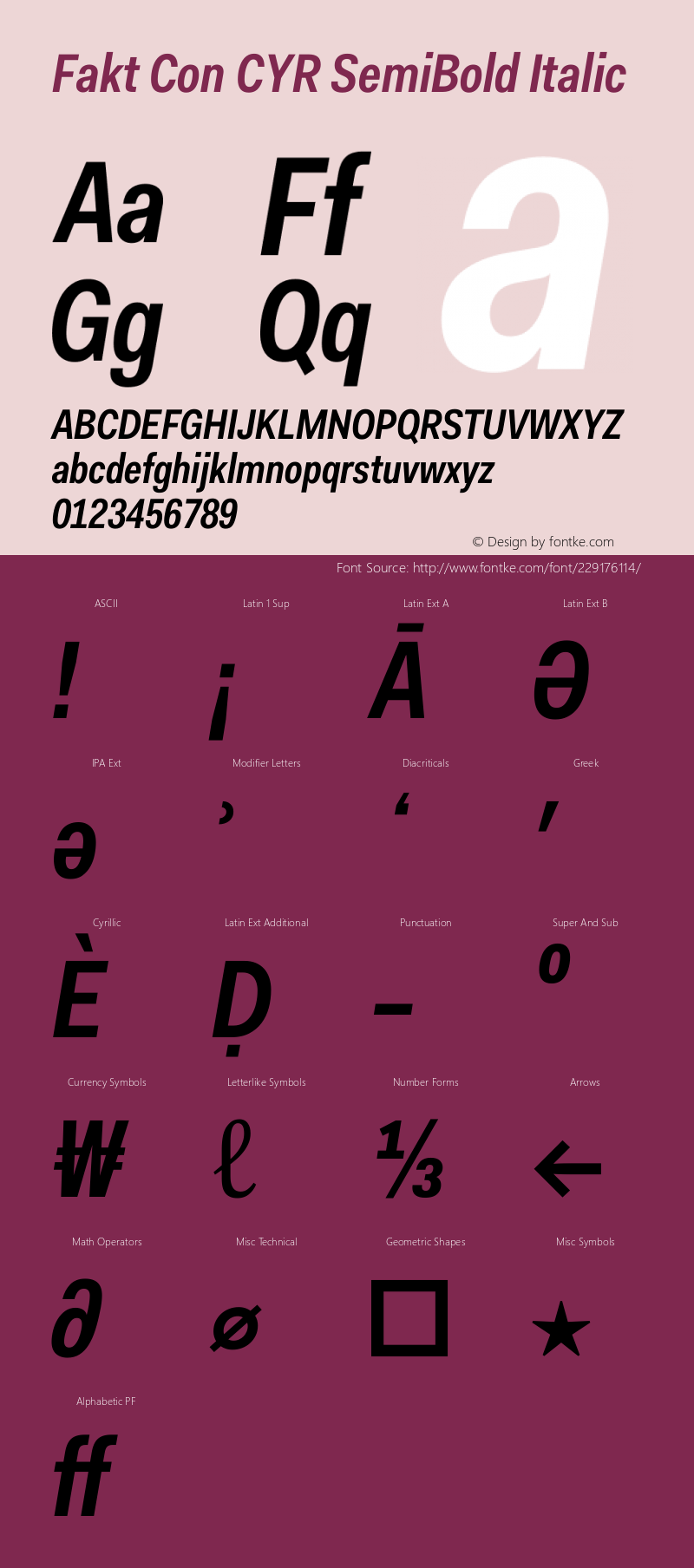 Fakt Con CYR SemiBold Italic Version 4.001; build 0001图片样张