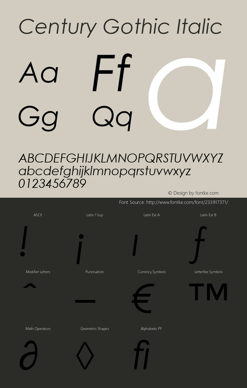 Century Gothic Italic Version 2.35图片样张