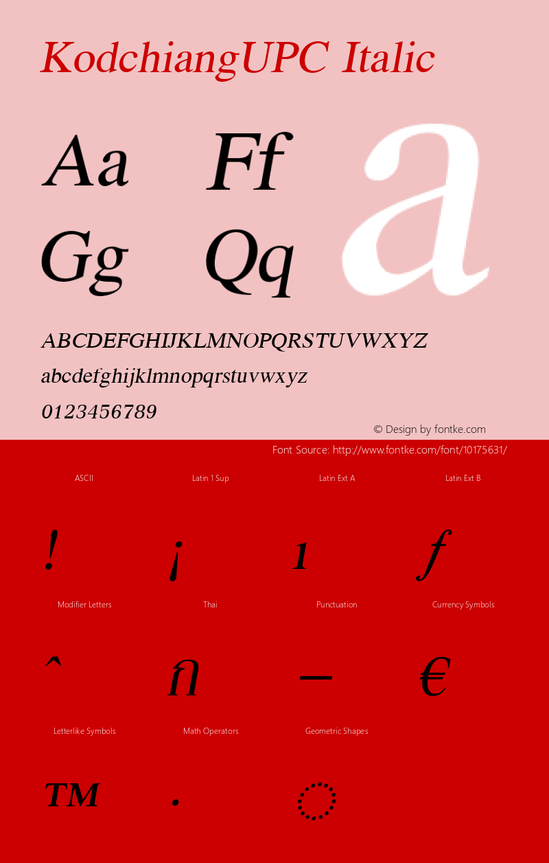 KodchiangUPC Italic Version 5.01图片样张