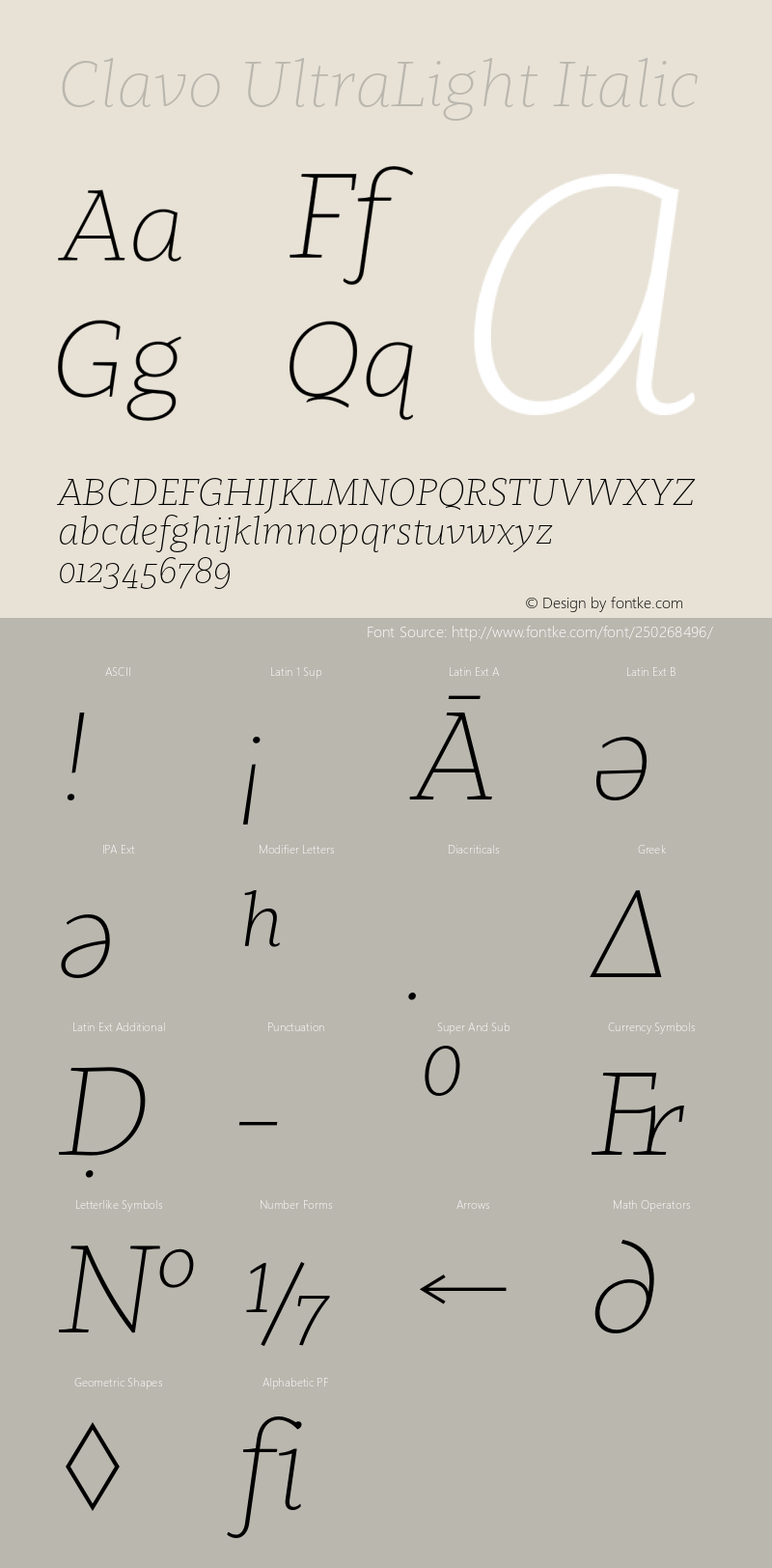 Clavo UltraLight Italic Version 1.006;PS 001.006;hotconv 1.0.70;makeotf.lib2.5.58329图片样张