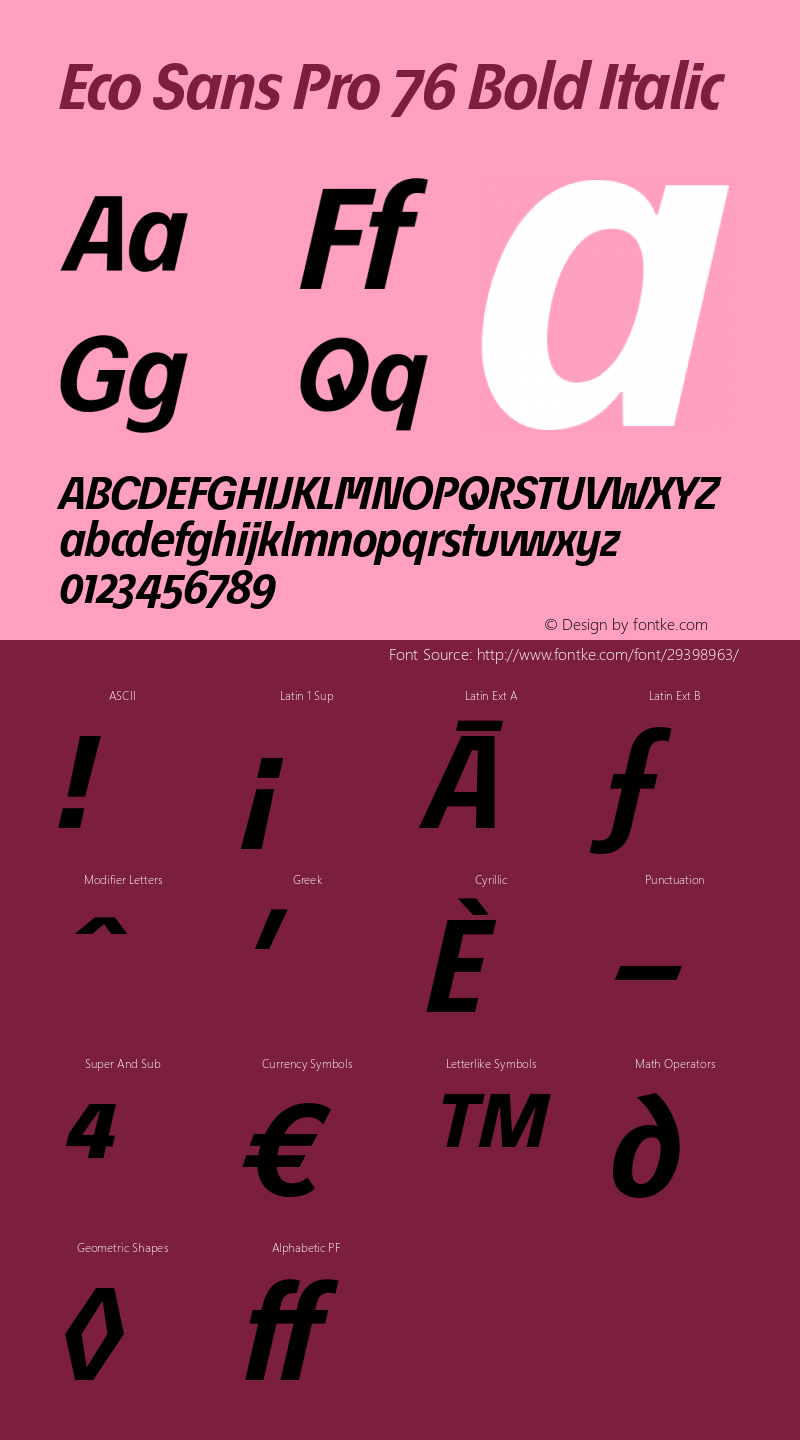 Éco Sans Pro 76 Bold Italic Version 3.011图片样张