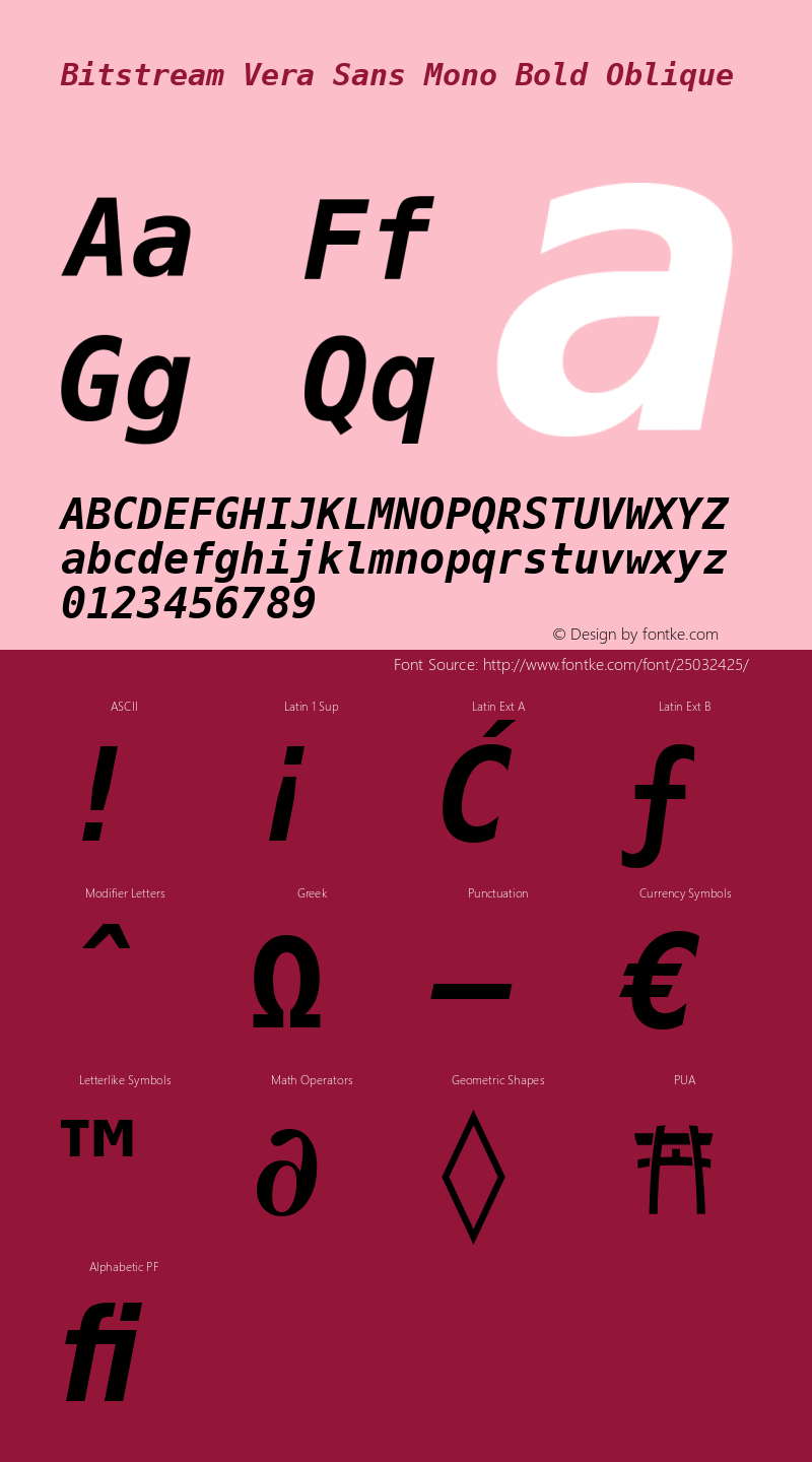 Bitstream Vera Sans Mono Bold Oblique Nerd Font Plus Font Awesome Plus Octicons Plus Pomicons Mono Release 1.10图片样张