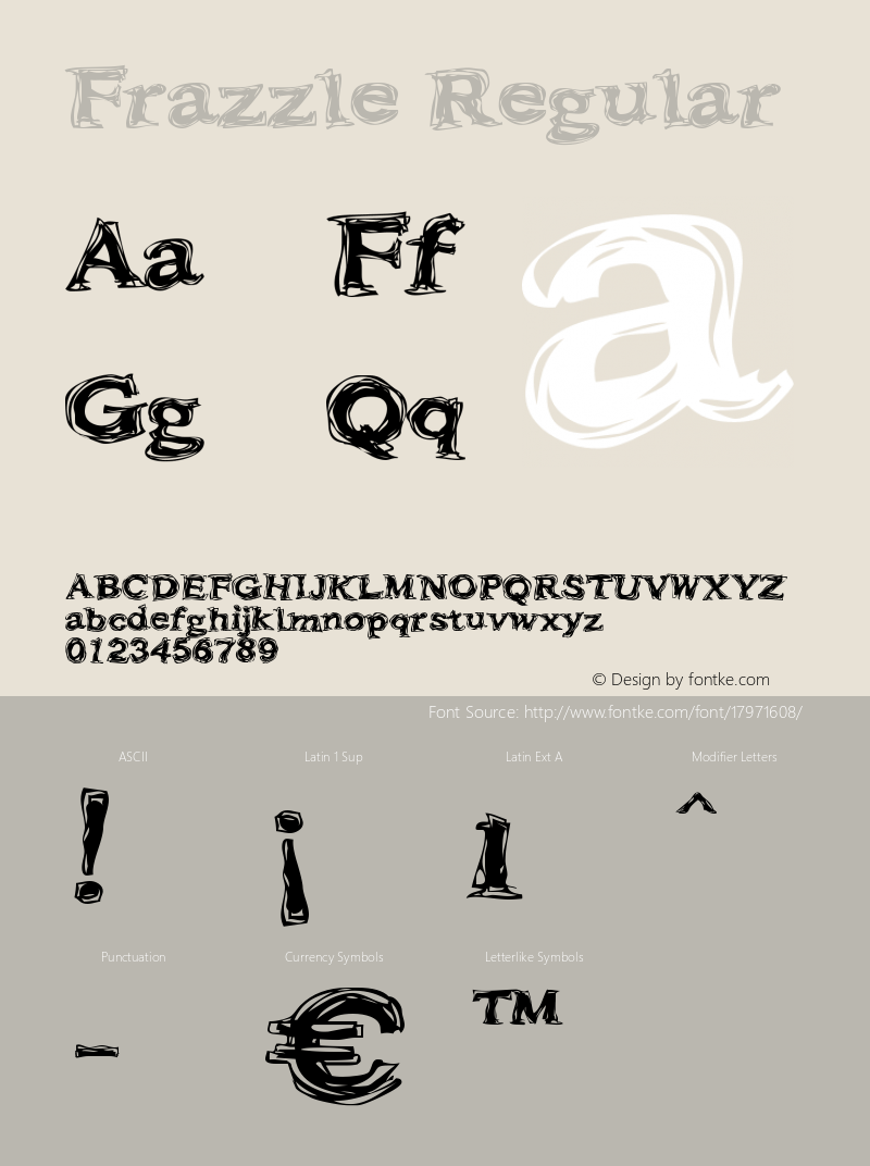 Frazzle Regular Macromedia Fontographer 4.1.5 07•30•99图片样张
