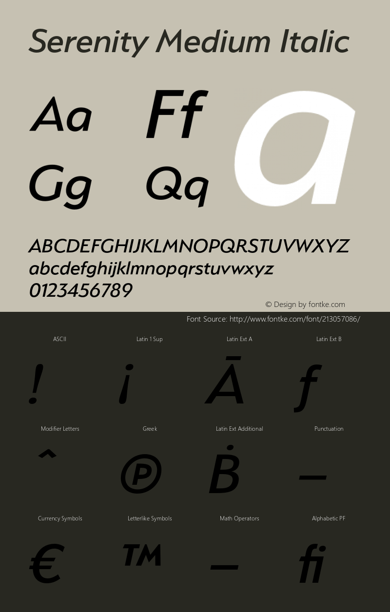 Serenity Medium Italic Version 2.000;PS 002.000;hotconv 1.0.88;makeotf.lib2.5.64775图片样张