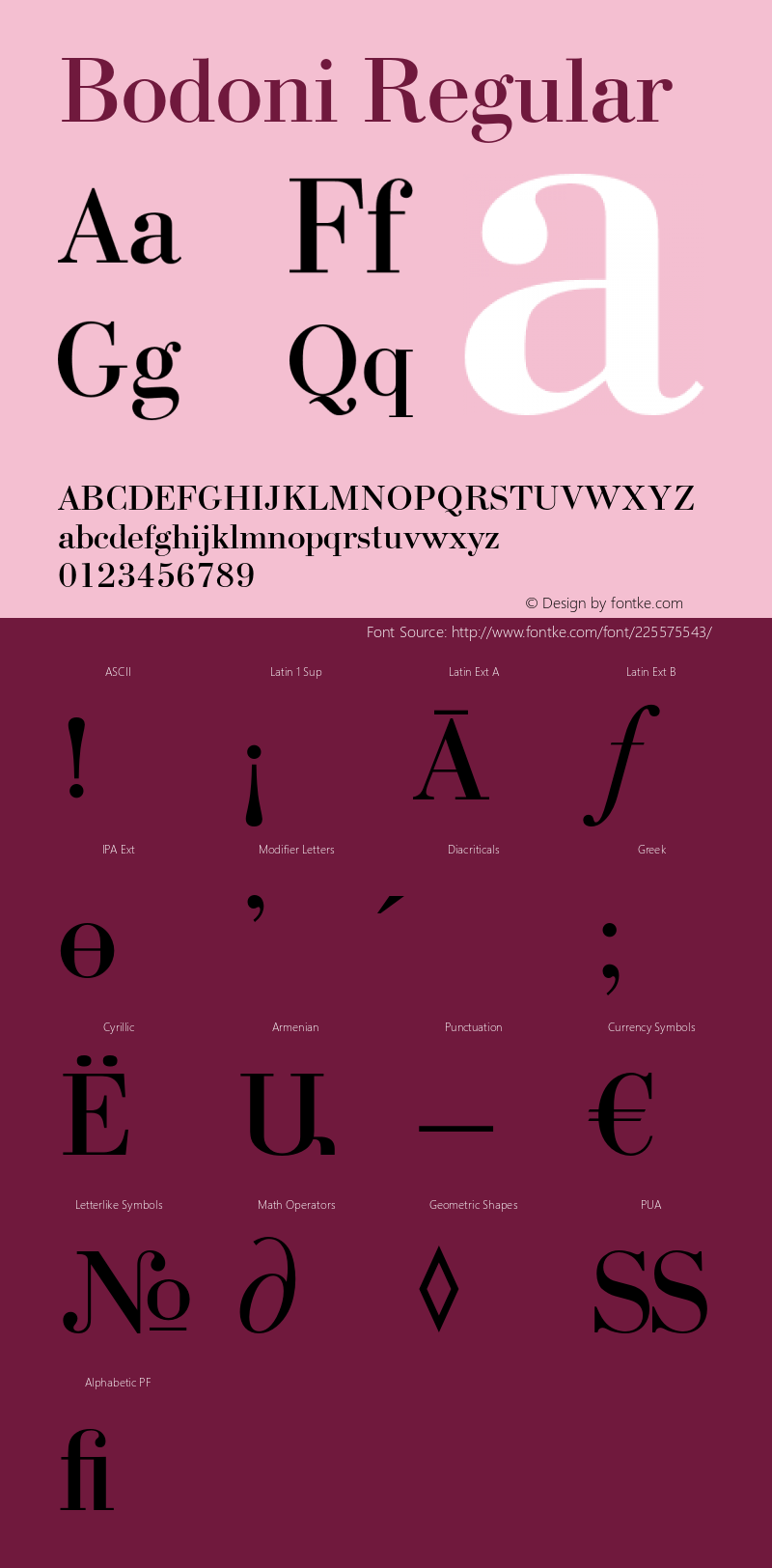 Bodoni Regular Version 1.000;PS 001.001;hotconv 1.0.38图片样张