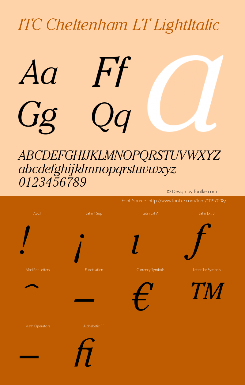 ITC Cheltenham LT LightItalic Version 006.000图片样张