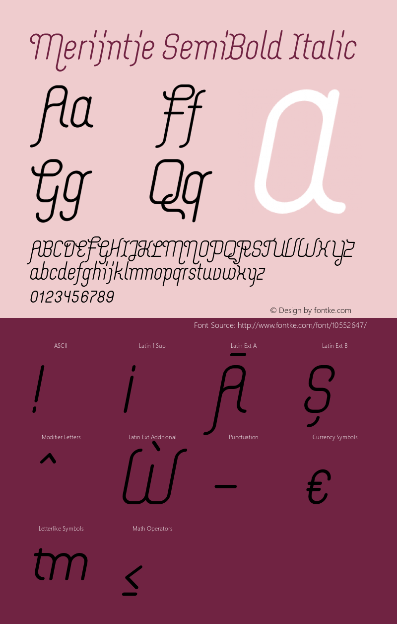 Merijntje SemiBold Italic Version 1.002;PS 001.002;hotconv 1.0.70;makeotf.lib2.5.58329图片样张