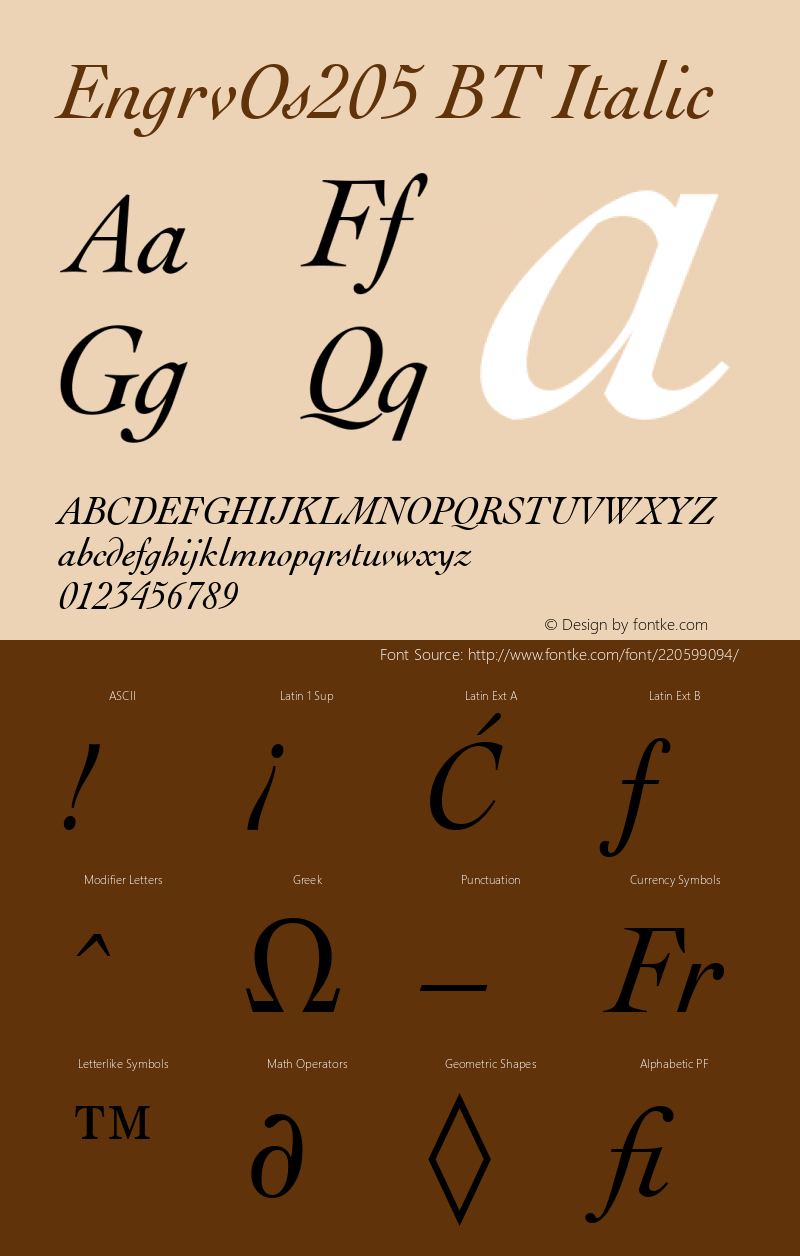 EngrvOs205 BT Italic Version 1.01 emb4-OT图片样张